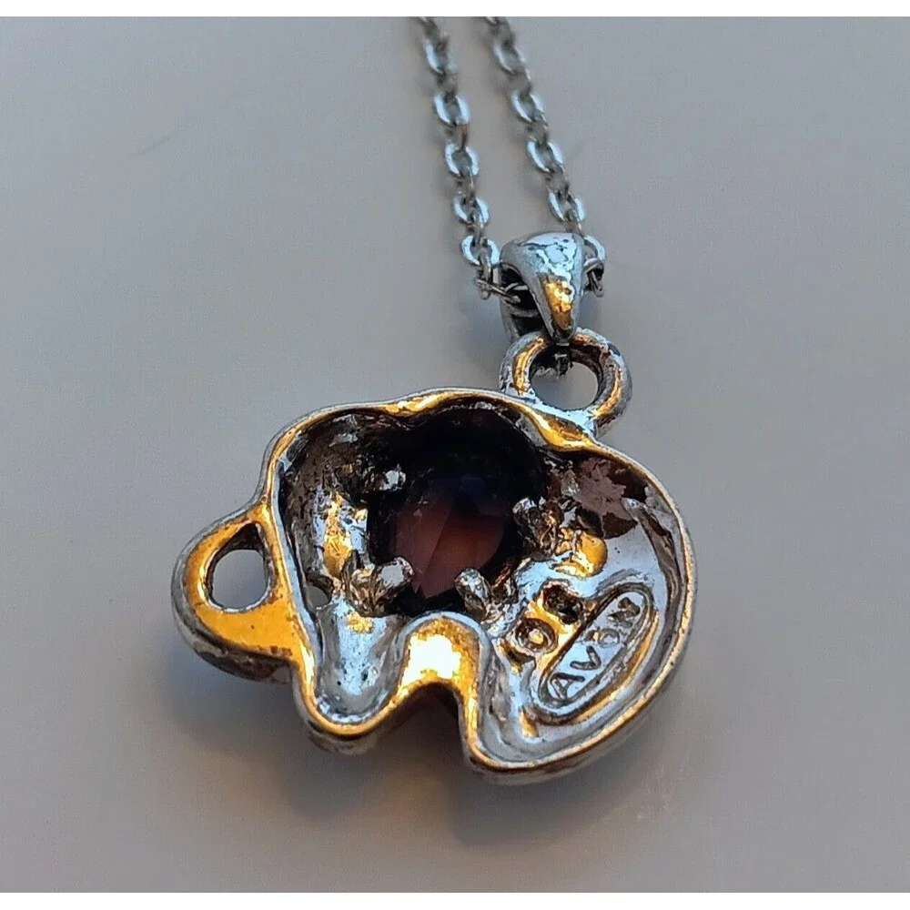 Avon Silvertone Birthstone Lucky Elephant Pendant Necklace